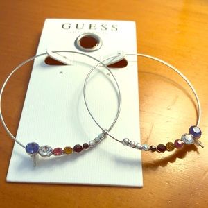 GUESS gemstone silver hoop earrings NEW